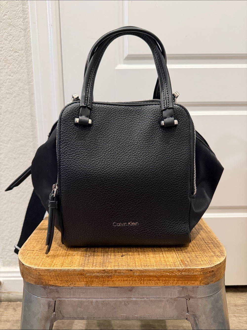 Calvin Klein Marble Triple Mini Satchel Crossbody Bag Black